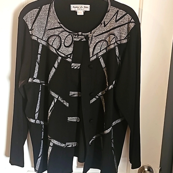 Sophia La Belle New York Designer 2pc Black Suit, Top & Skirt, Sz 16-18 Large - Picture 2 of 11